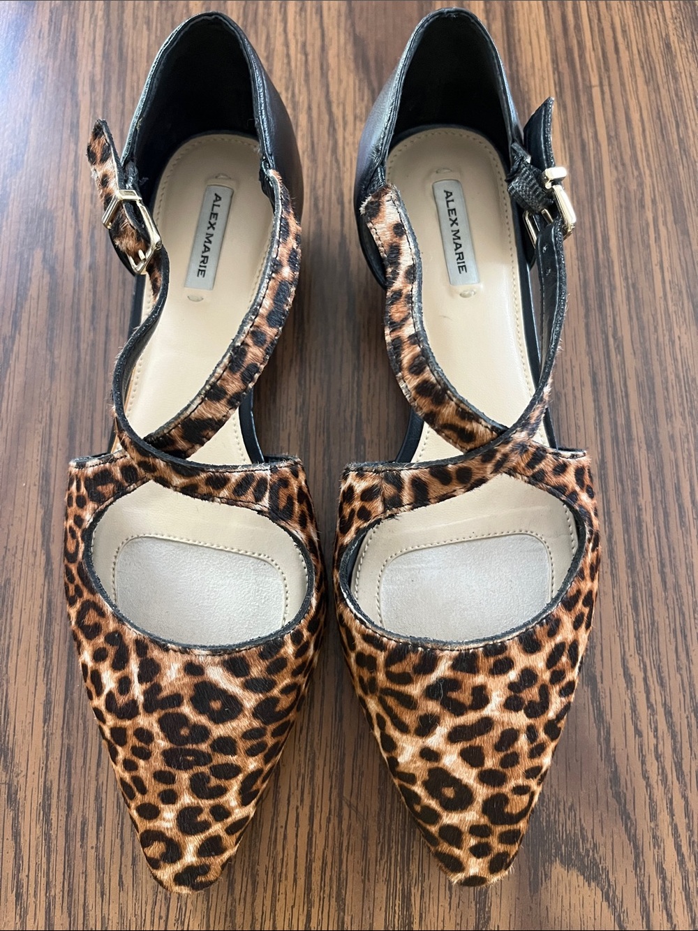 Alex Marie Leopard-Print Pointed Slingback Heels in Brown and Black